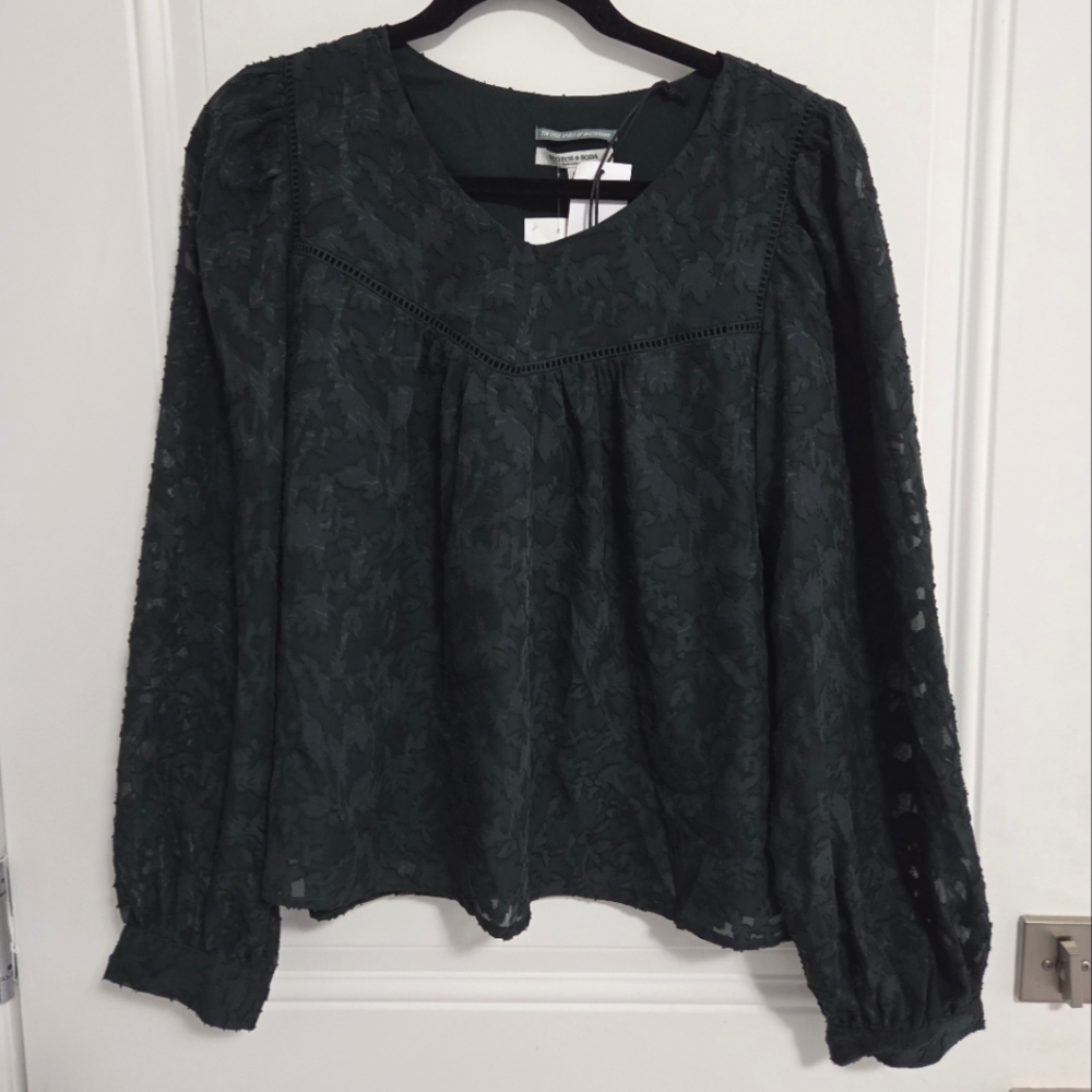 NWT - Scotch & Soda Women's Leaf Embroidered Lace Blouse - Size M